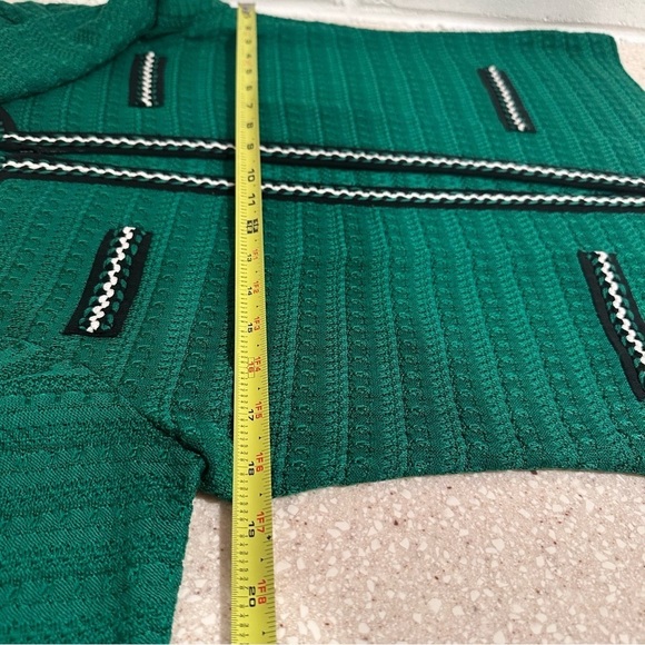 Ming Wang Green Textured Knit Suit Jacket Ribbon Trim Eye & Hook Black White PXS - Picture 12 of 15